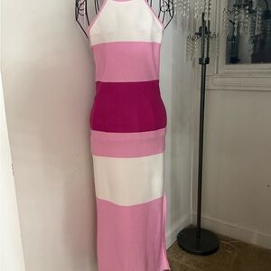 bebe Pink and White Colorblock Midi Dress